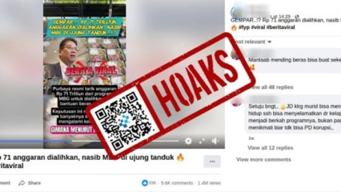 Ini HOAKS! Anggaran Rp71 Triliun dari Program MBG Dialihkan ke Beras Gratis