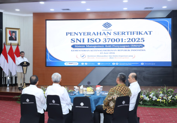 Raih Sertifikat ISO Anti Penyuapan, Kemnaker Perkuat Sistem Pengawasan
