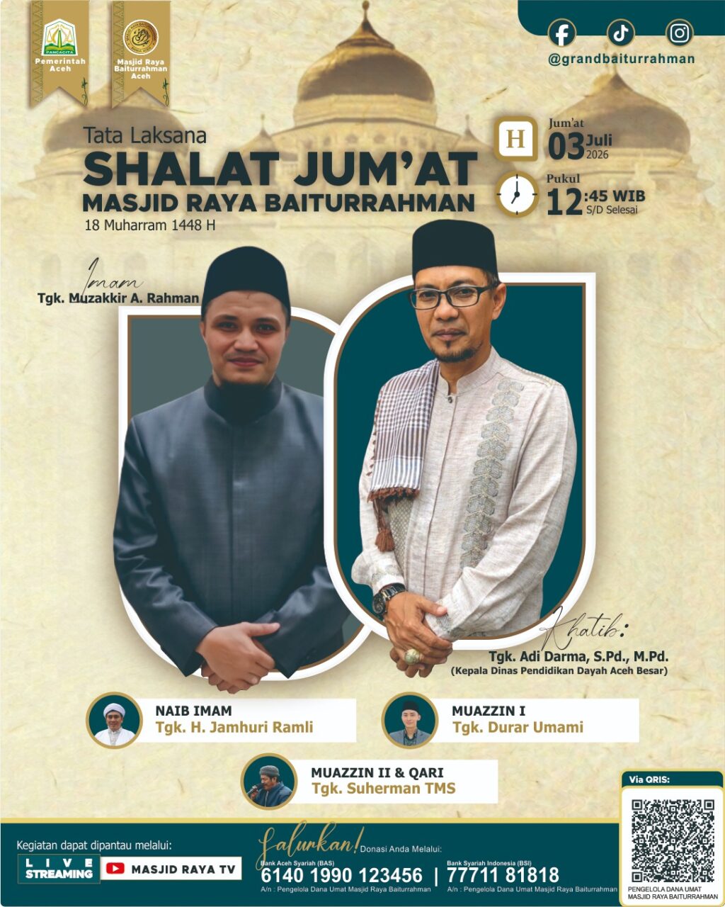 Tata Laksana Shalat Jum'at di Masjid Raya Baiturrahman, Tgk. Adi Darma Bertindak sebagai Khatib