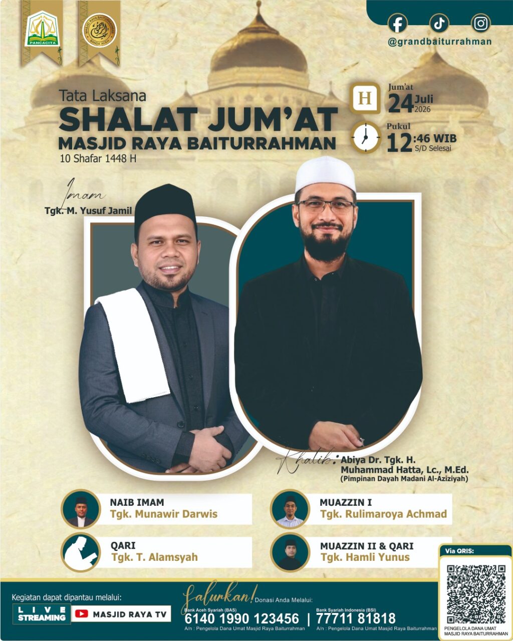 Tata Laksana Sholat Jumat Masjid Raya Baiturrahman Aceh - Jum’at, 24 Juli 2026/10 Shafar 1448 H