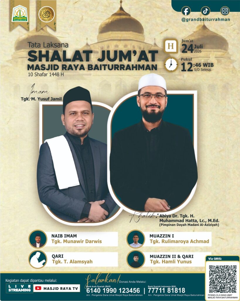 Tata Laksana Sholat Jumat Masjid Raya Baiturrahman Aceh - Jum’at, 24 Juli 2026/10 Shafar 1448 H