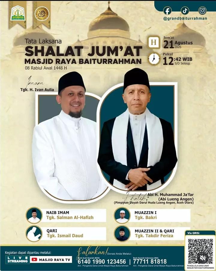 Tata Laksana Salat Jumat Masjid Raya Baiturrahman, 21 Agustus 2026