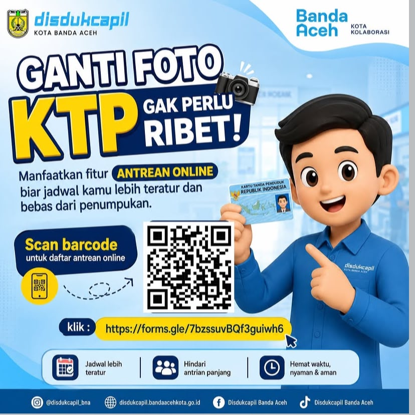 Warga Kota Banda Aceh yang Mau Ganti Foto KTP Bisa Daftar Online Di Sini