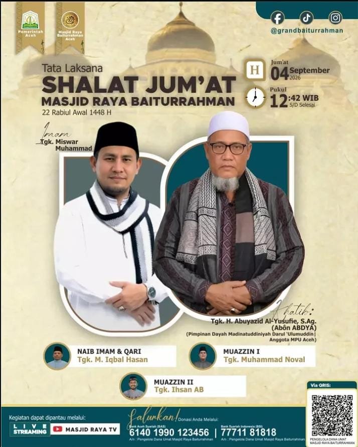 Tata Laksana Shalat Jumat Masjid Raya Baiturrahman Aceh, 4 September 2026