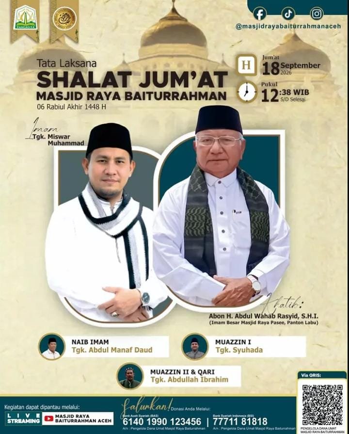Abon H. Abdul Wahab Rasyid Jadi Khatib Shalat Jumat di Masjid Raya Baiturrahman