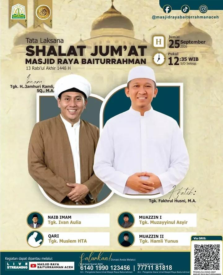 Tata Laksana Shalat Jumat Masjid Raya Baiturrahman, 25 September 2026
