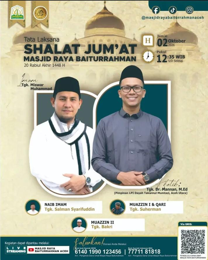 Tata Laksana Shalat Jumat Masjid Raya Baiturrahman, 2 Oktober 2026