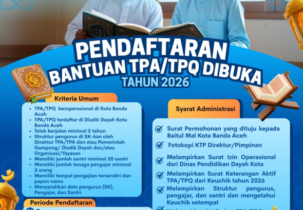 Baitul Mal Kota Banda Aceh Buka Bantuan untuk Tenaga Pengajar TPA/TPQ, Majelis Taklim, dan Balai Pengajian